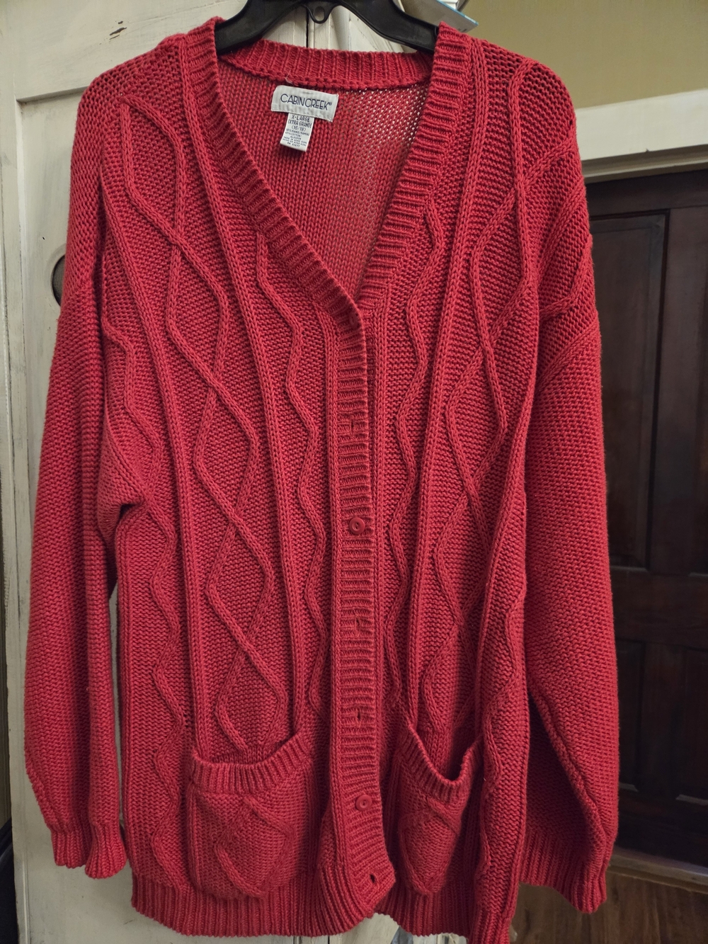 Cabin Creek Crimson Red Cable Knit Button Cardigan